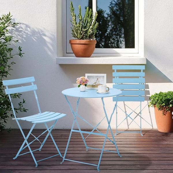 TLGREEN Balkonset Gartenmöbel Bistro Set Metall, (UV-Beständig & Rostfrei, Wetterfest, Balkonmöbel Klappbar für Balkon, Terrasse, Café, Garten), Outdoor Sitzgarnitur, 2 Klappstuhl 1 Klapptisch