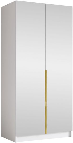 Drehtürenschrank Borton III, Kleiderschrank mit 2 Türen, Frontspiegel (Farbe: Weiß / Weiß + Gold)