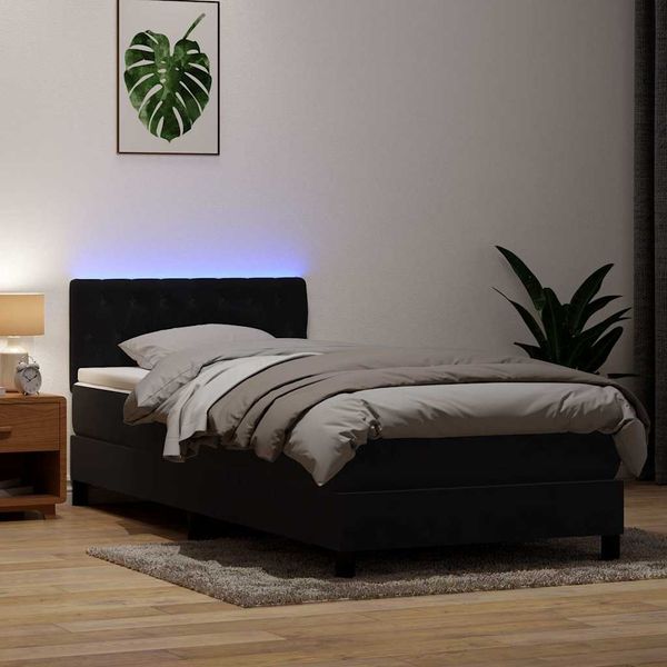 vidaXL Boxspringbett mit Matratze & LED Schwarz 90x210 cm Samt 3317153
