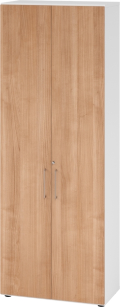 bümö Aktenschrank abschließbar, Büroschrank Holz 80cm breit in Weiß/Nussbaum - abschließbarer Schrank mit Aktenregal für's Büro & Arbeitszimmer, Büro Möbel Ordnerschrank mit Schloss, 968T6-W-N-BS