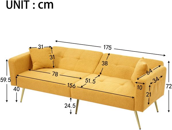 2-Sitzer Schlafsofa B 175 x T 64 x H 72 cm aus Lammwollstoff mit Schlaffunktion Bild 5