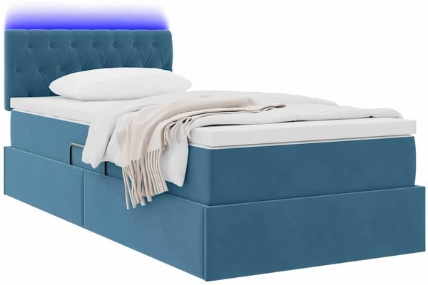 vidaXL Bett mit Stauraum und LED mit LED Dunkelblau 100 x 200 cm Samt 3371437 Bild 3