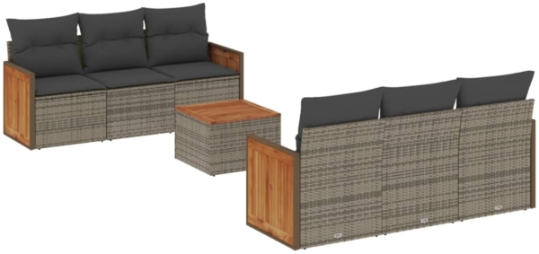 vidaXL 7-tlg. Garten-Sofagarnitur mit Kissen Grau Poly Rattan 3227474