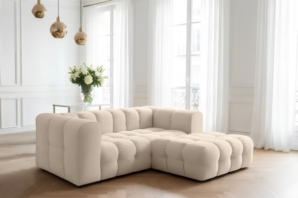 Ecksofa Designersofa SOLVIE XS in Stoff Tiffani Beige Ottomane Rechts