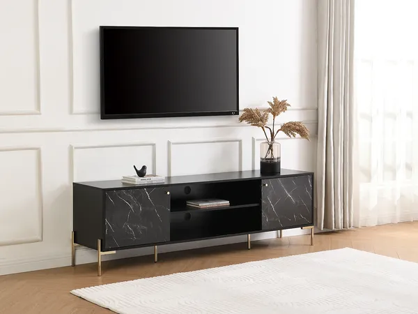 Vente-unique - CIEMILA TV unit Holz, Platte Schwarz - B 40 cm x H 55 cm x L 180 cm