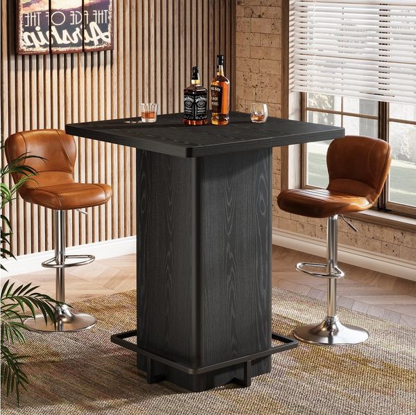Tribesigns Bartisch 100 cm Quadratischer Stehtisch, Bistrotisch mit Fußstütze, Küchentisch