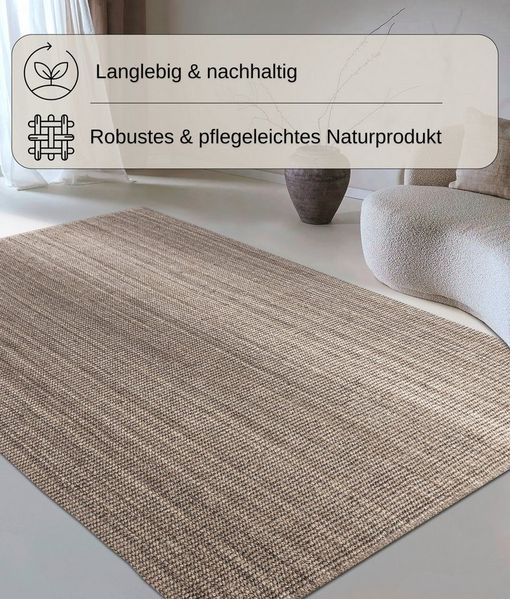 my home Teppich Avot Juteteppich, rechteckig, Höhe: 10 mm, 100% Jutefaser, Natur, nachhaltig,Esszimmer, Läufer, Wohnzimmer,Skandi
