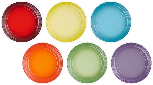 Le Creuset 6er Set Speiseteller 27 cm Regenbogen - Gelb - Rot - Grün - Blau - Orange