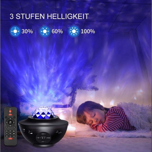 Rosnek LED Nachtlicht LED Sternenhimmel Musik Lampe, Bluetooth,USB,Geschenke für Kinder, LED, Rot, Grün, Blau, Weiß, LED-Projektionslicht Bild 2