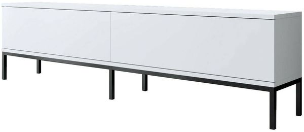 Dmora Fernsehschrank Espero, Ständer für Wohnzimmerfernseher, Niedriges Wohnzimmer-Sideboard, TV-Ständerbasis, 180x30h47 cm, Weiß und Schwarz
