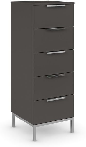 Rauch Möbel Flipp, Nachttisch für Schlafzimmer, Kinderzimmer, Wohnzimmer, Flur, Garderobe, 5 Schubladen, mit Softclose Funktion, Griffe und Metallkufe Chrom, Farbe Graphit, Schwarz, Breite 40 cm