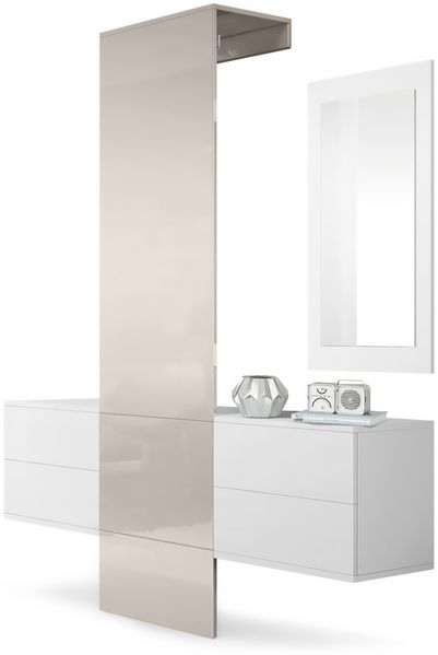 Garderobe Wandgarderobe Carlton Set 3, Korpus in Weiß matt / Paneel in Sandgrau Hochglanz