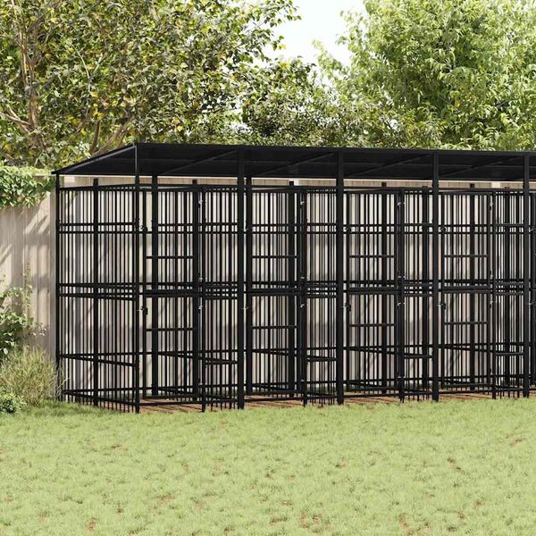 vidaXL Outdoor-Hundezwinger mit Dach Stahl 14,75 m² 3097953