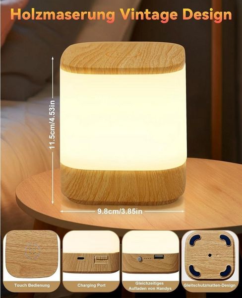 ZMH LED Tischleuchte Akku 1800mAH Touch Dimmbar Nachttischlampe Kabellos Schlafzimmer, Augenschutz, LED fest integriert, 3000-6500K, USB Aufladbar mit 3 Farbtemperatur&Timing Funktion Nachtlicht