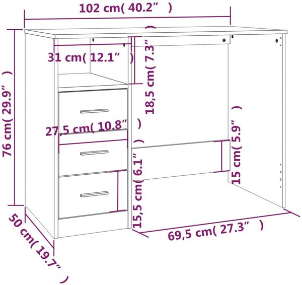 vidaXL Schreibtisch mit Schubladen Betongrau 102x50x76cm Holzwerkstoff 823036 Bild 11