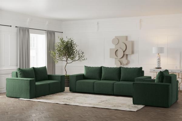 Sofaset Designersofa ESTELLE 3-2-1 in Stoff Poso Grün