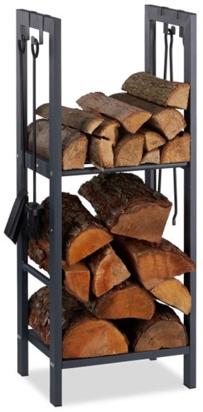 Kaminholzregal mit 2 Ablagen