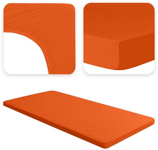 JACOBSON Jersey Spannbettlaken Spannbetttuch Baumwolle Bettlaken (Topper 140-160x200 cm, Orange) Bild 2