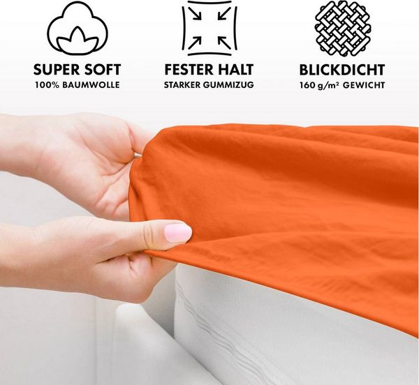 JACOBSON Jersey Spannbettlaken Spannbetttuch Baumwolle Bettlaken (Topper 140-160x200 cm, Orange) Bild 3