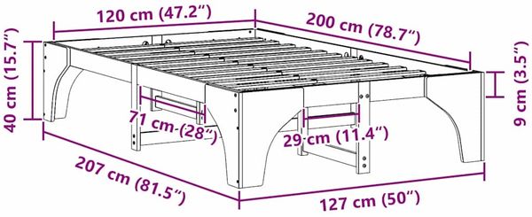 vidaXL Bettrahmen Braun 120 x 200 cm Massives Kiefernholz 872989 Bild 10