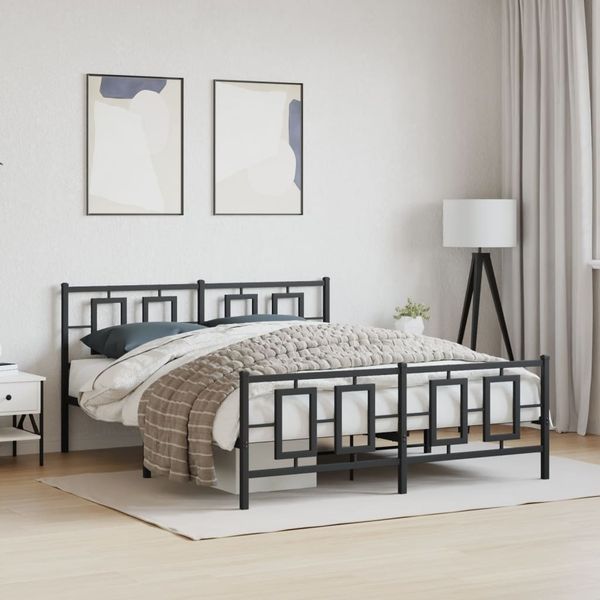 vidaXL Bettgestell mit Kopf- und Fußteil Metall Schwarz 150x200 cm 374261