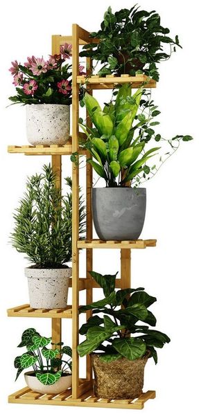 Bamworld Blumenständer 5-stöckig aus Bambus, Blumenregal, Pflanzenständer (1 St), Indoor Pflanzenregal für Terrasse, Garten, Balkon, Wohnzimmer