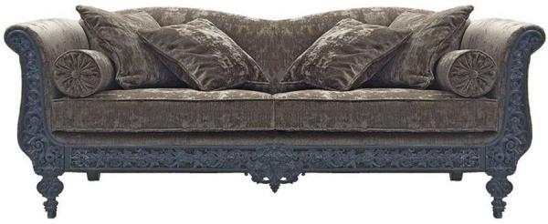 Casa Padrino Luxus Barock Sofa Grau / Blau 220x100 x H. 80 cm