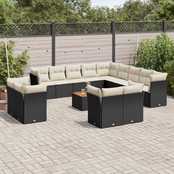 vidaXL 14-tlg. Garten-Sofagarnitur mit Kissen Schwarz Poly Rattan 3256287