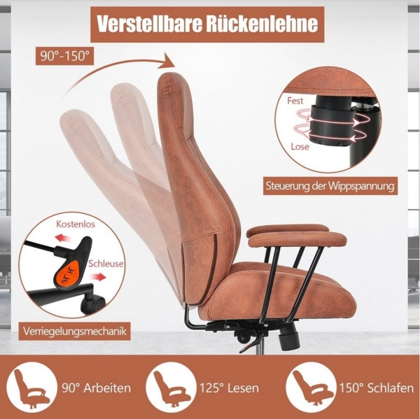 COSTWAY Bürostuhl, mit verstellbarer hoher Rückenlehne, abnehmbaren Armlehnen Bild 3