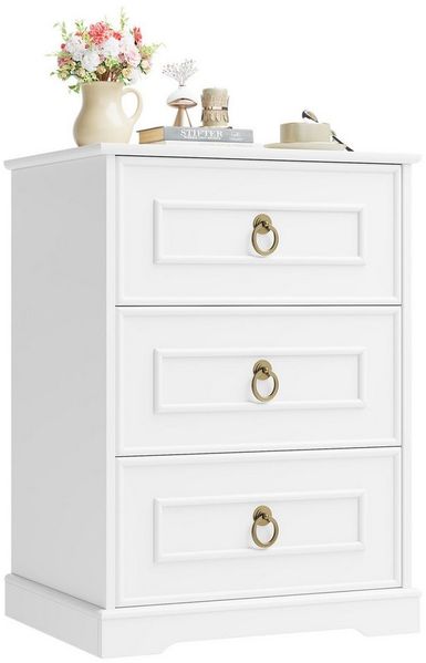 Homfa Nachttisch Nachtschrank Nachtkommode Nachtkonsole, mit 3 Schbuladen, Beistelltisch Landhausstil, 45,5x38x64cm, Weiß