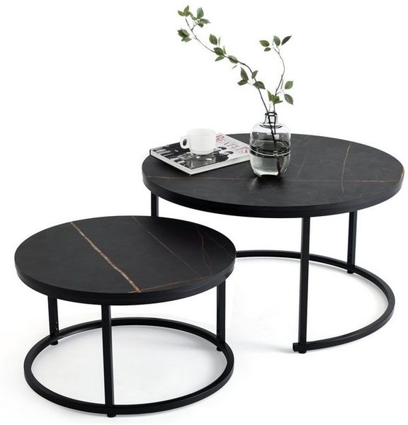 HomeGuru Couchtisch rund, Satztische 2 St, Marmormuster, Sintergestein, modernes Design (2-St, Set) Bild 4