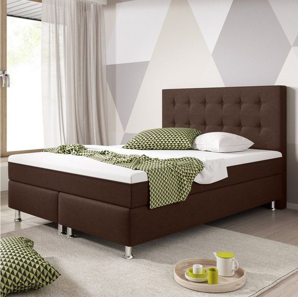 inter Boxspringbett K Plus mit integriertem Topper 140x200 Webstoff (TOP AKTION, Kopfteil,Matratzen), SOFORT LIEFERBAR