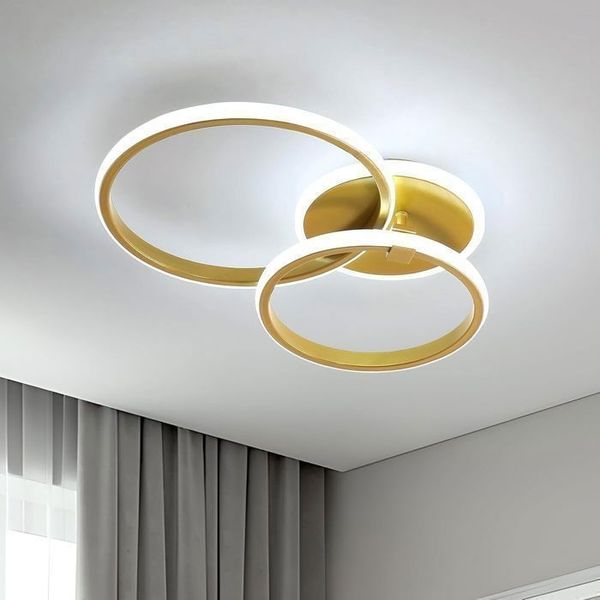 Moderne LED-Deckenleuchte 42 W, weißes Licht – Ideal für Wohnzimmer, Schlafzimmer, Esszimmer – 2 Ringe – Durchmesser 30 + 24 cm – Gold