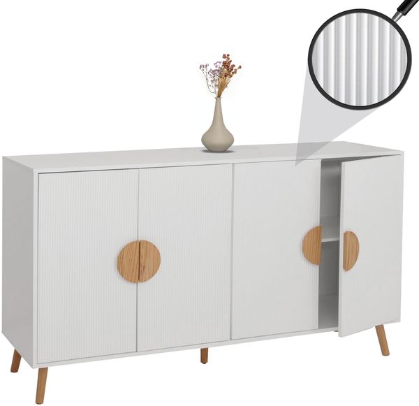 Sideboard HWC-N89, Kommode Schrank Highboard Anrichte, 3D-Design Melamin Holz, 88x150x40cm ~ weiß