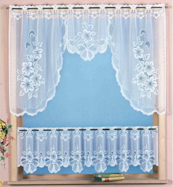 Weckbrodt Scheibengardine Provance (2 St), Stangendurchzug, halbtransparent, Jacquard, Bistro, Jacquard, floral, geblümt, 2teiliges Set, Gardine, Store