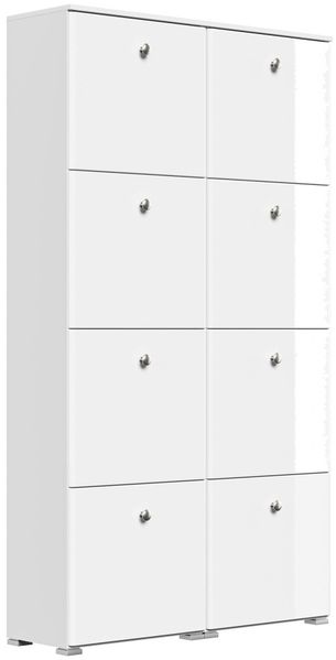 Schuhschrank Comfort 8 Klappen 32 Paar 105x187 cm Weiss-Weiss Hgl : Weissmatt / Weiss hochglanz