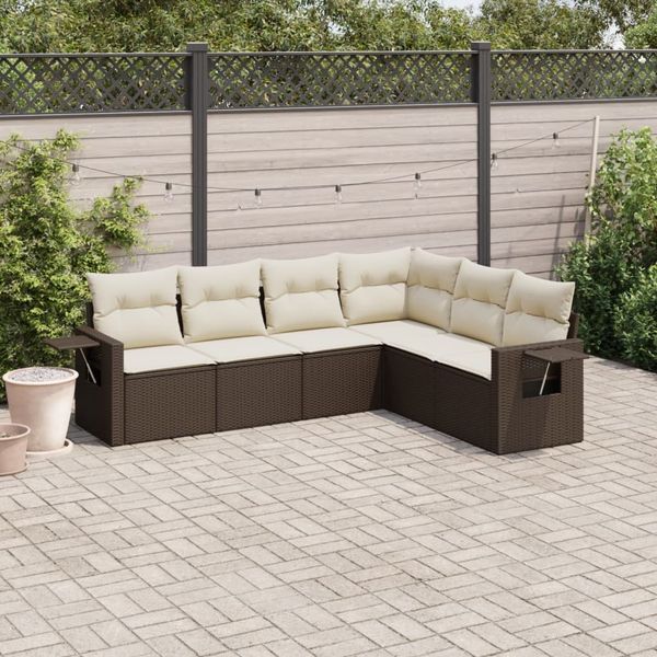 vidaXL 6-tlg. Garten-Sofagarnitur mit Kissen Braun Poly Rattan 3220212