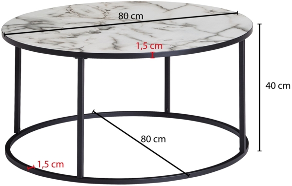 Couchtisch Rund 80 x 40 x 80 cm mit Marmor Optik Weiß Bild 3