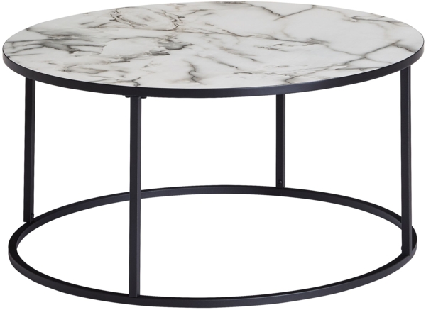 Couchtisch Rund 80 x 40 x 80 cm mit Marmor Optik Weiß Bild 6
