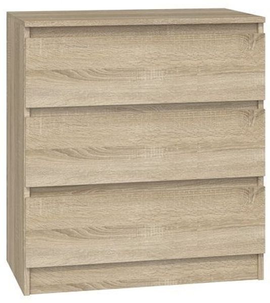 ibonto NACHTKOMMODE SONOMA-EICHE mit 3 Schubladen (H 75 x T 40 x B 70 cm)