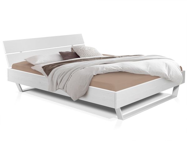 Möbel-Eins LUKY Kufenbett mit Kopfteil, Material Massivholz, Fichte massiv, Kufen weiß weiss 90x220 cm