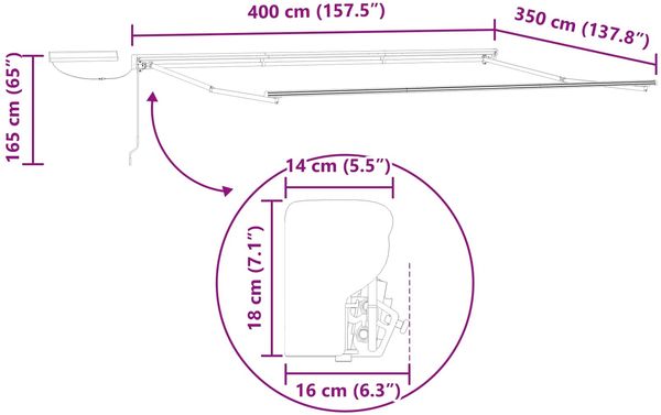 vidaXL Elektrische ausziehbare Markise Gelb, Grau und Weiß 4 × 3,5 m 3421837 Bild 12