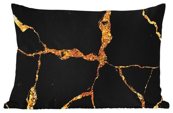 MuchoWow Dekokissen Marmor - Gold - Schwarz - Marmoroptik - Glitter, Outdoor-Dekorationskissen, Kissen, Kissenbezug, 50x30 cm Bild 4