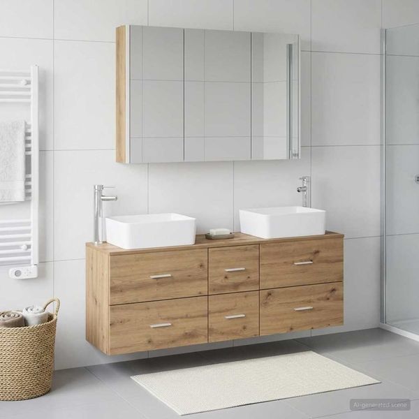 vidaXL Badezimmermöbel-Set 4 pcs Artisan-Eiche Ingenieurholz und Glas 3406870