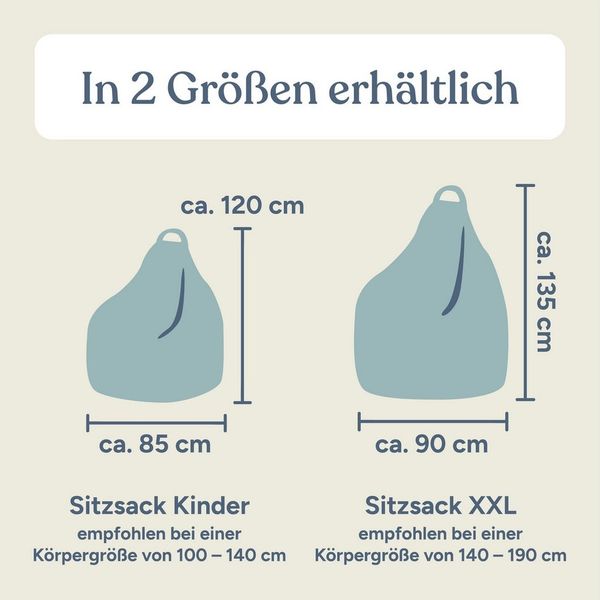Ehrenkind Sitzsack aus Cord in zwei Größen (Kinder-Sitzsack, Blaugrün, mit Seitentasche & Tragegriff), Komfortabler Cord-Sitzsack für Kinder & Erwachsene