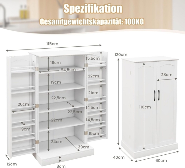 KOMFOTTEU Vorratsschrank Küchenschrank mit Türen,verstellbaren Regalen & Metallgriffen Bild 2