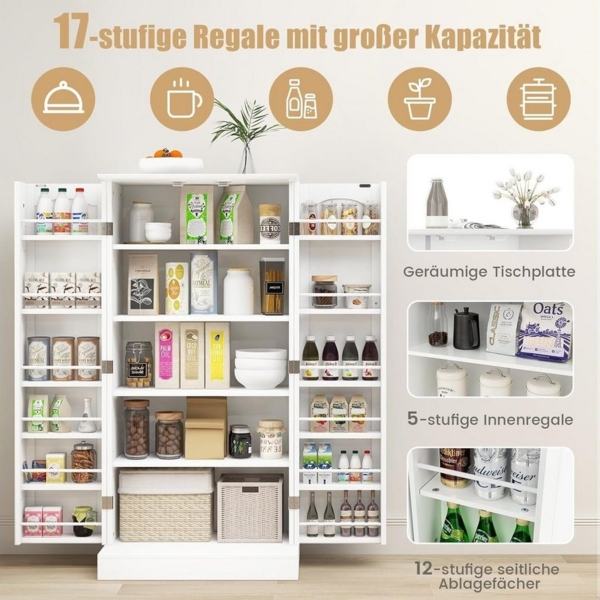 KOMFOTTEU Vorratsschrank Küchenschrank mit Türen,verstellbaren Regalen & Metallgriffen Bild 3