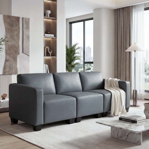 Mendler 'Lyon' Modular 3-Sitzer Sofa, Kunstleder, Dunkelgrau