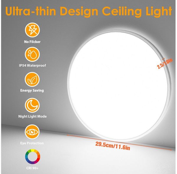 POPOLIC LED Deckenleuchte 24W 3200LM Deckenlampe Flach Dimmbar mit Fernbedienung 3000K-6500K, 2 St, IP54 Ultra Dünn Schlafzimmer Lampe für Wohnzimmer Küche Badezimmer