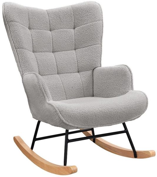 PXloue Schaukelstuhl Stillsessel Relaxsessel Loungesessel, Mit Holzkufen Wohnzimmersessel für Schlafzimmer Kinderzimmer,Teddysamt